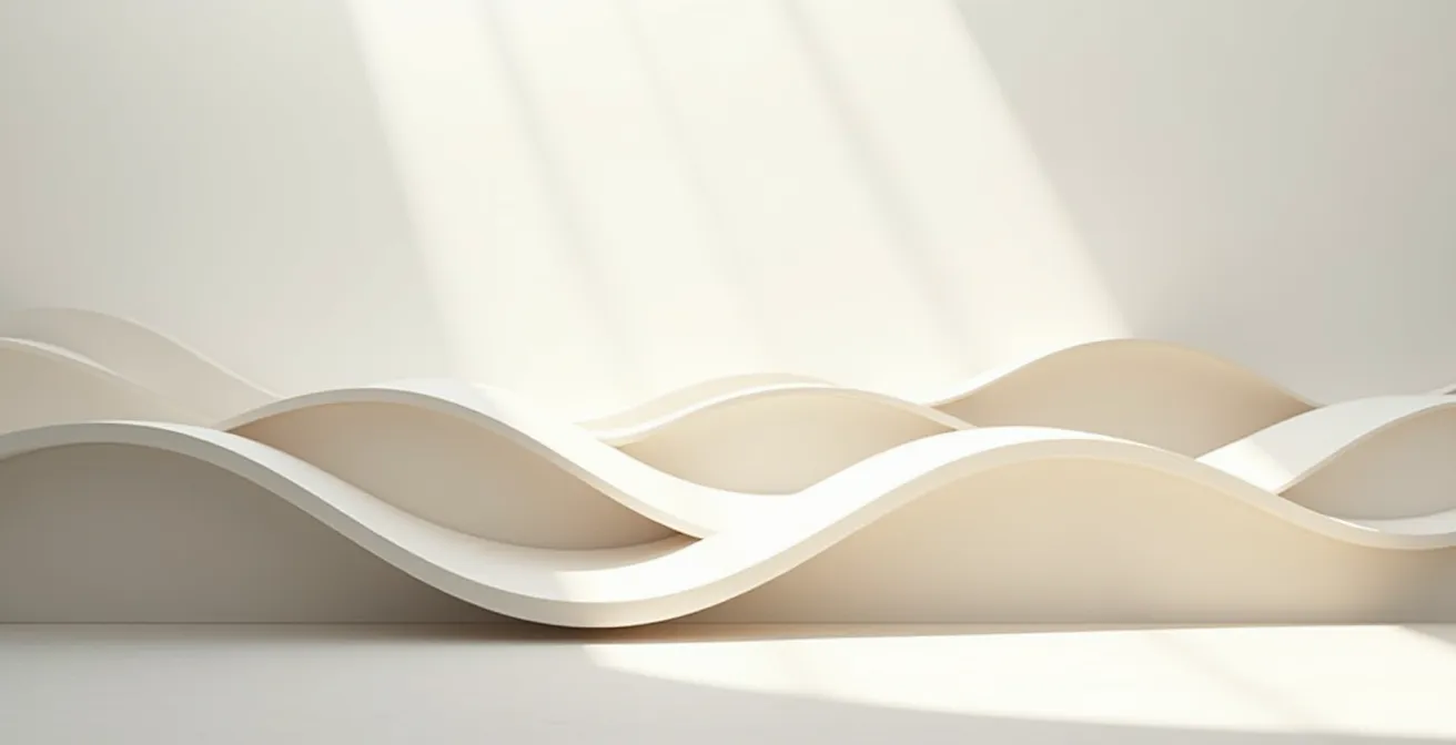 Trajectoire courbe d'une ligne visualisant les cycles d'énergie alternants avec points hauts et bas dans un environnement minimaliste graphique