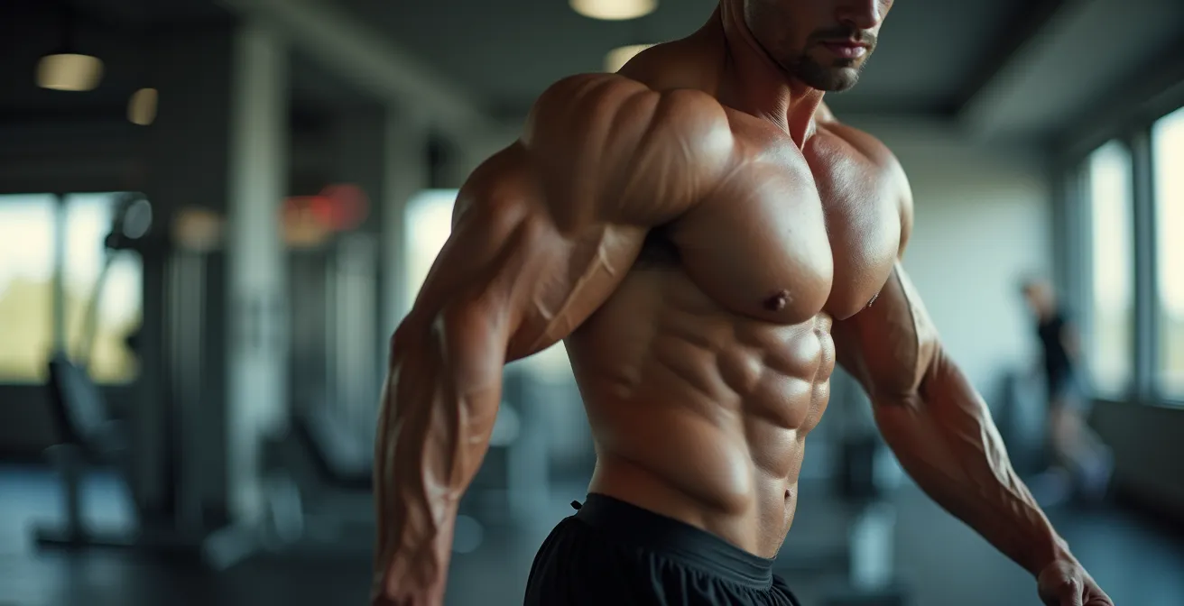 Silhouette en transformation montrant l'optimisation de la composition corporelle avec muscles définis et définition claire